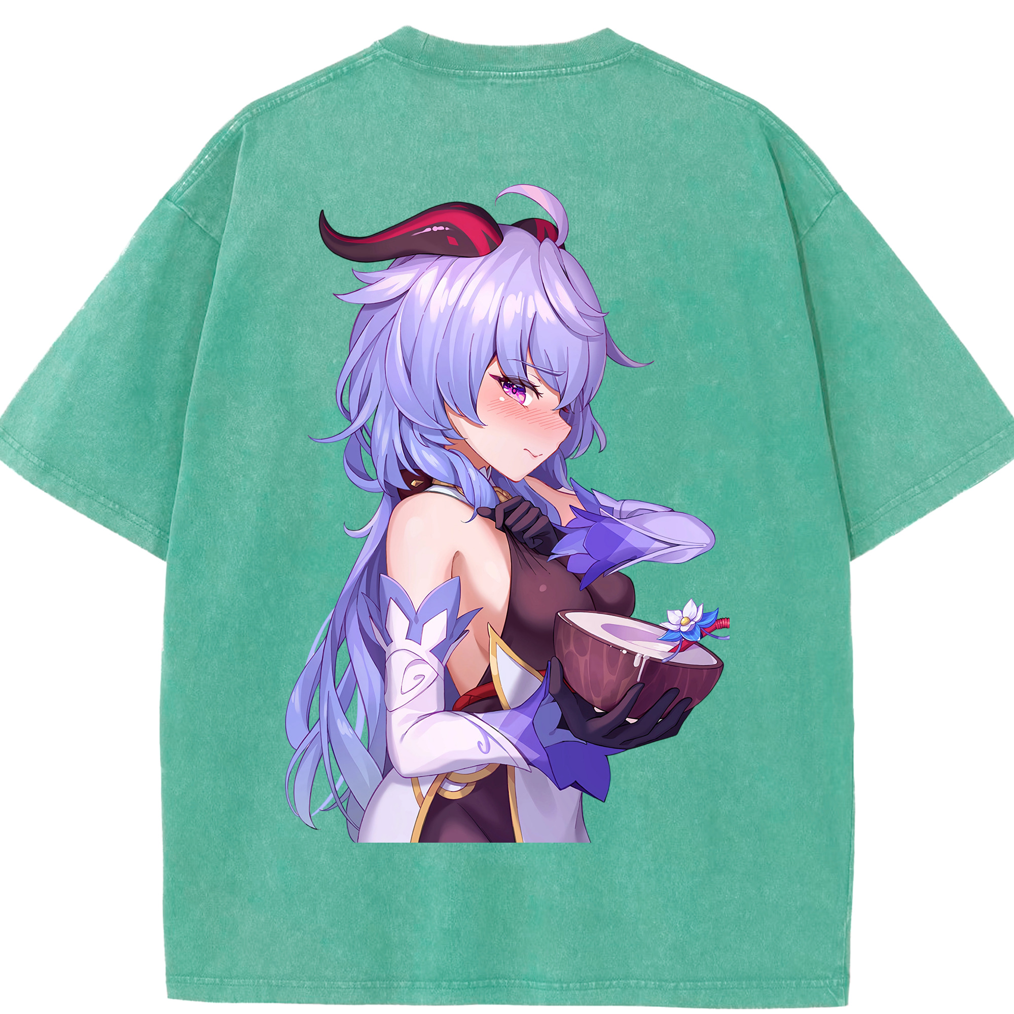 げんし神 甘雨 かんう genshin Ganyu 綿100% ヴィンテージ風 半袖Tシャツ（背面プリント）